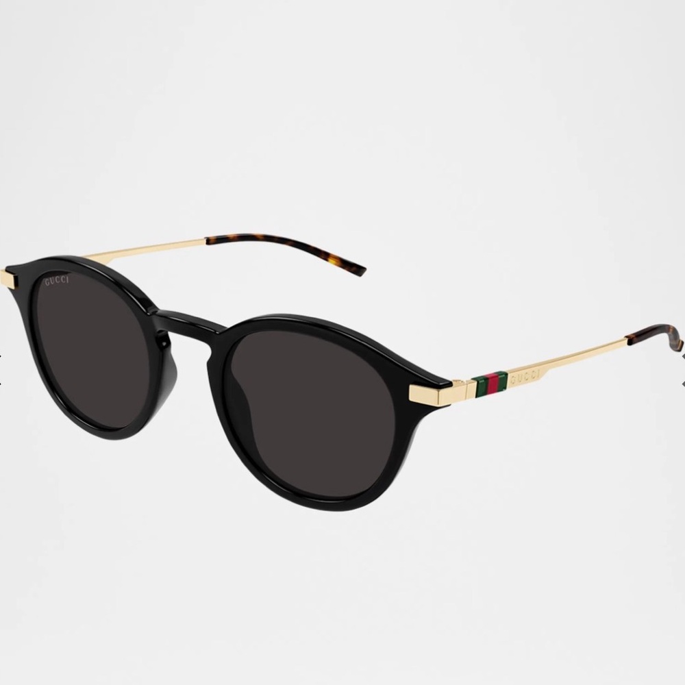 Gucci gg 1890s sunglasses black and gold with green red stripe nwot unisex